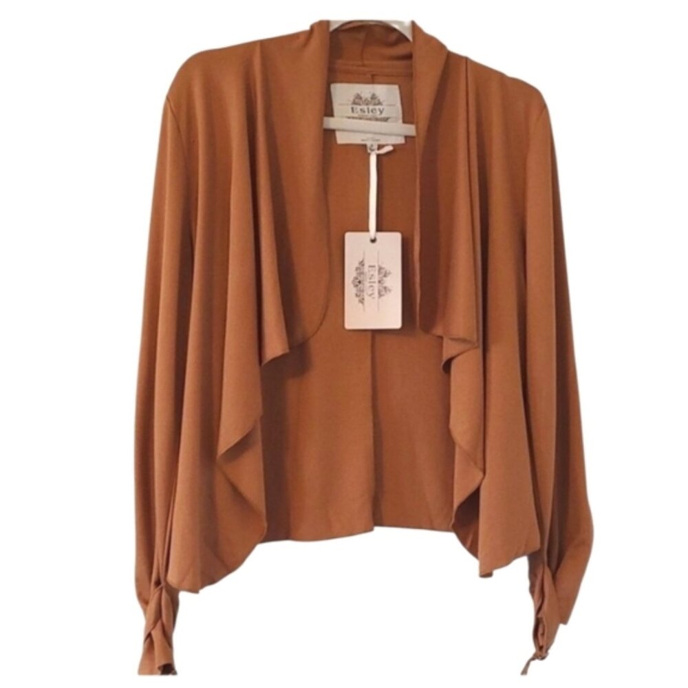 TRÏBE Flowy Front opening Camel brown blazer Jacket Size Small NWT